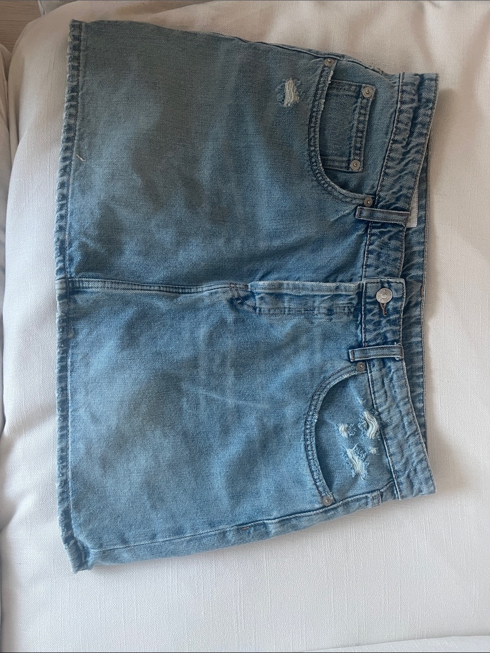 Zara Light Blue Distressed Denim Mini Skirt